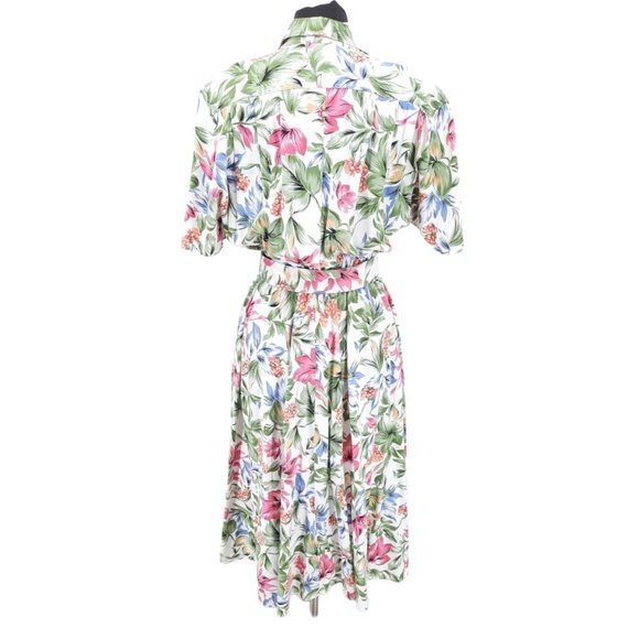 VTG 80s Carol Anderson Pink Blue Yellow Floral Button Front Midi Dress Size 12 - Picture 9 of 12